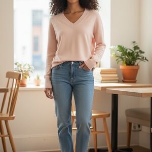 DENVER HAYES Light peach nude V-Neck Women's Sweater size small